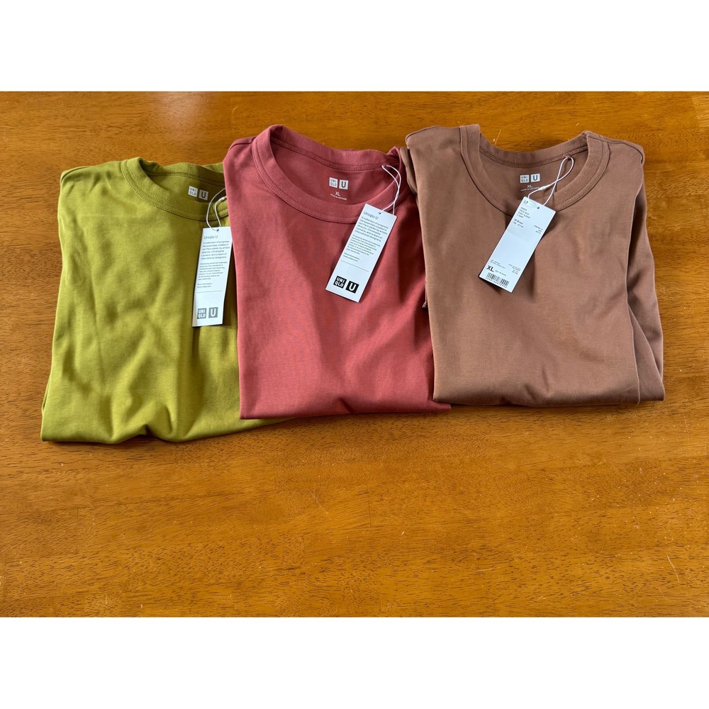 3 NEW Uniqlo U Crew Neck Short Sleeve T-Shirt Orange Brown Olive Size XL